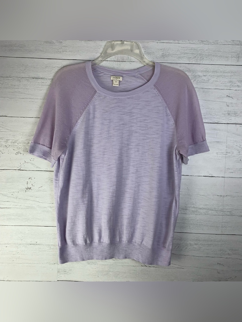 J Crew Womens small Lilac Purple Cotton Semi-See Thru Short Sleeve knit top